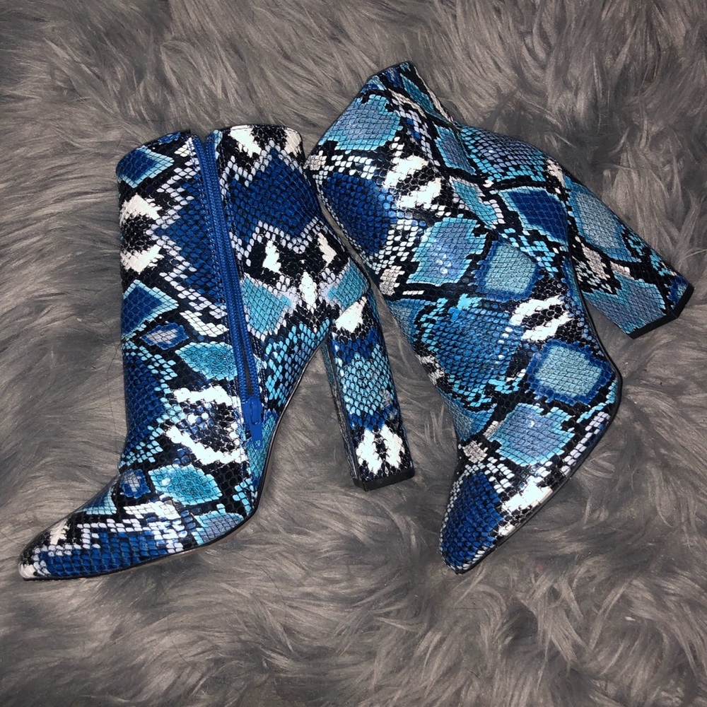 Blue Anika Snakeskin Heeled Boots
